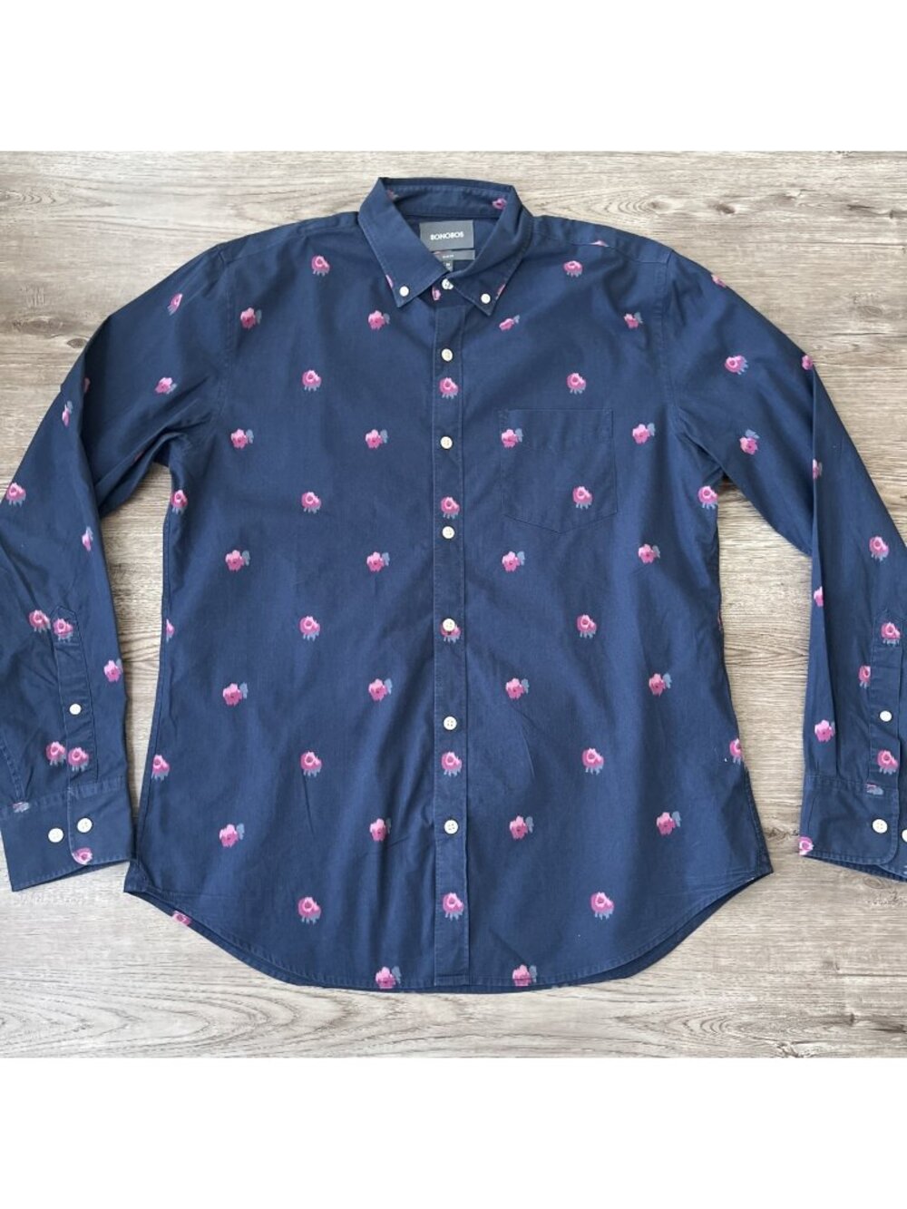 Bonobos Button Down Shirt Mens Medium Blue Floral Slim Fit‎ Long Sleeve